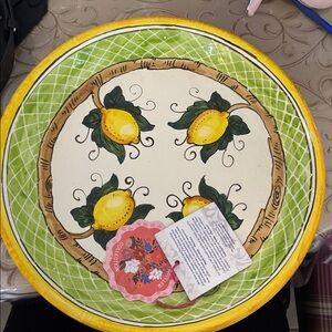 CERAMICHE IMA Hand-Painted Lemon Ceramic decorative plate, not for food use,14”D